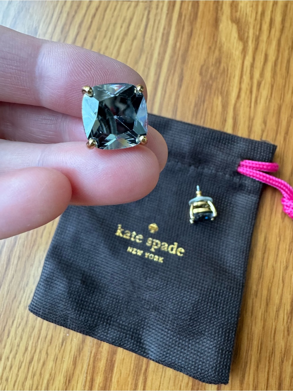 Kate Spade Gold Stud Earrings Grey Crystal